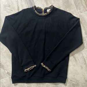Black J Crew Sweatshirt with Leopard Trim